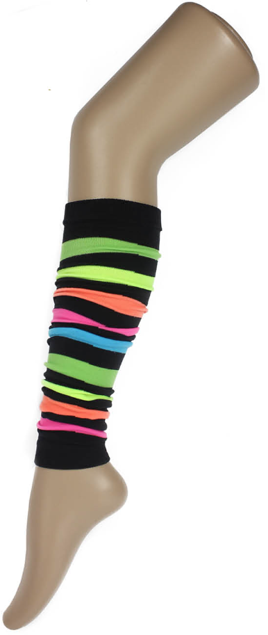 V563-15375-02-184809-00 RAINBOW LEG WARMERS Party Costume Fine Stretch Ladies Girls Fancy Dress - Rainbow with Black Stripe - Image 1