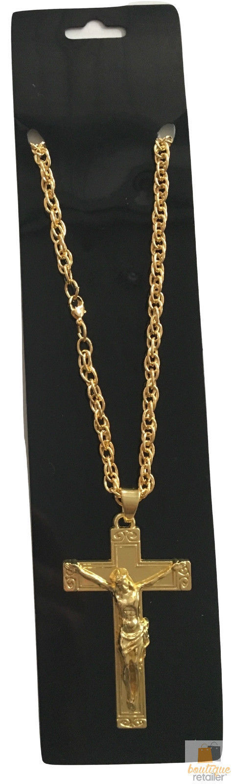 V563-15800-JESUS-GOLD-202503051730-00 Jesus Christ Metal Necklace Chain Pendant Chain Jewellery Crucifix - Gold - Image 1