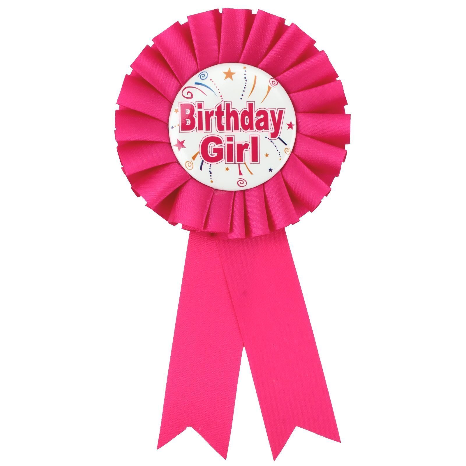 V563-17700-01-185720-00 Birthday Girl Ribbon Badge Award Fun Rosette Fancy Dress Party - Hot Pink - Image 1