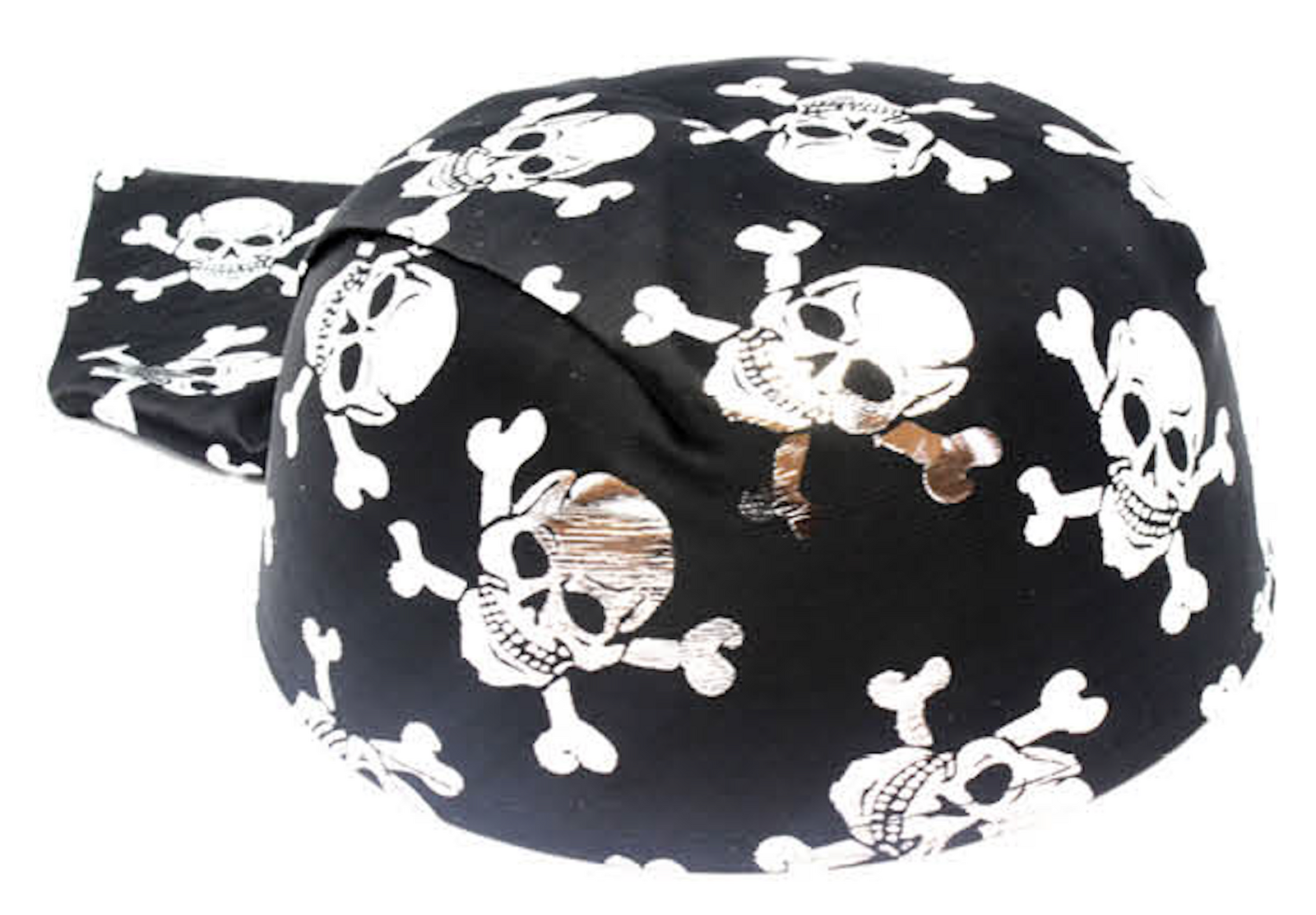 V563-19080-06-185683-00 Pirate Hat Bandana Style Fancy Dress Costume Halloween Caribbean - Black/Silver - Image 1