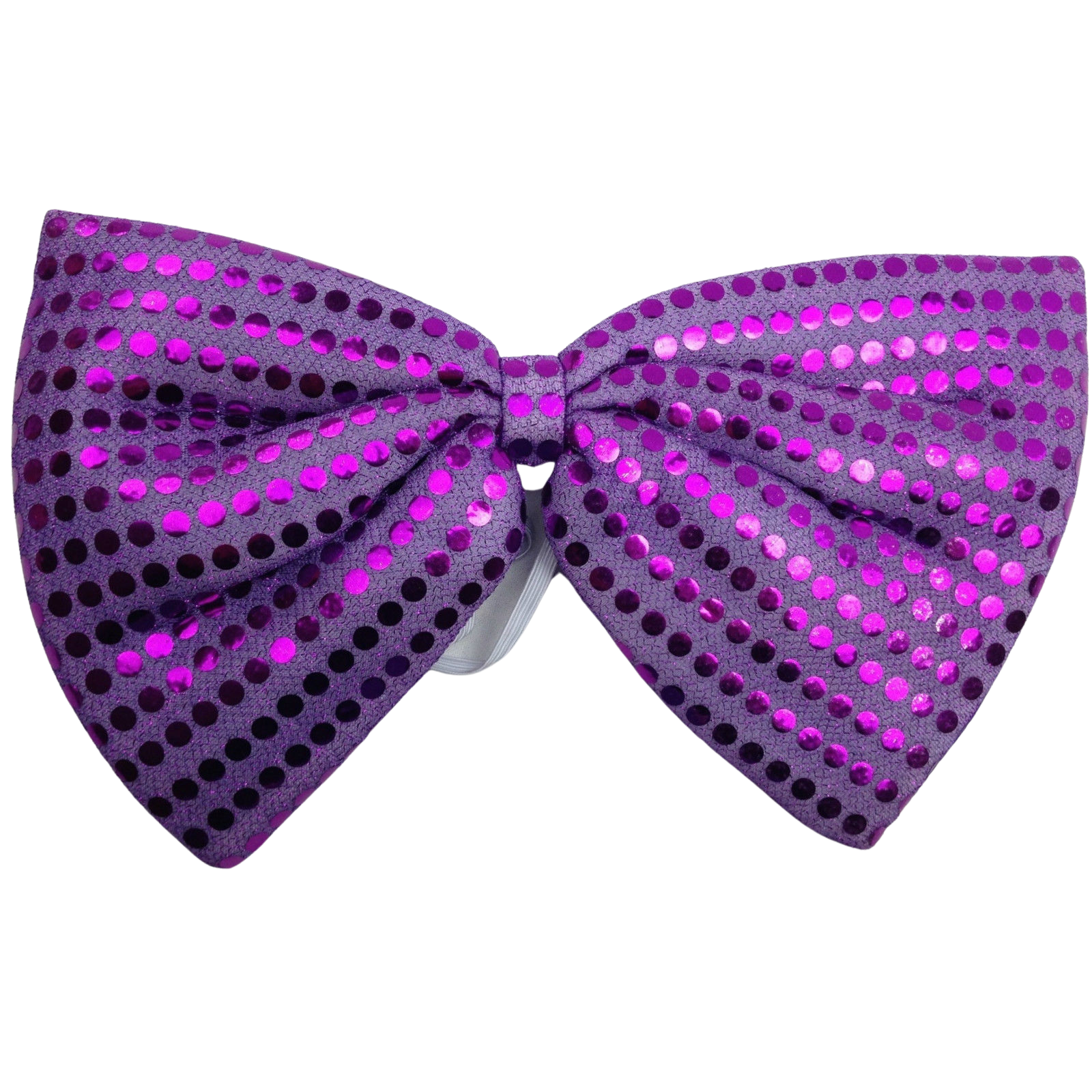 V563-19430-PUR-185084-00 LARGE BOW TIE Sequin Polka Dots Bowtie Big King Size Party Costume - Purple - Image 1