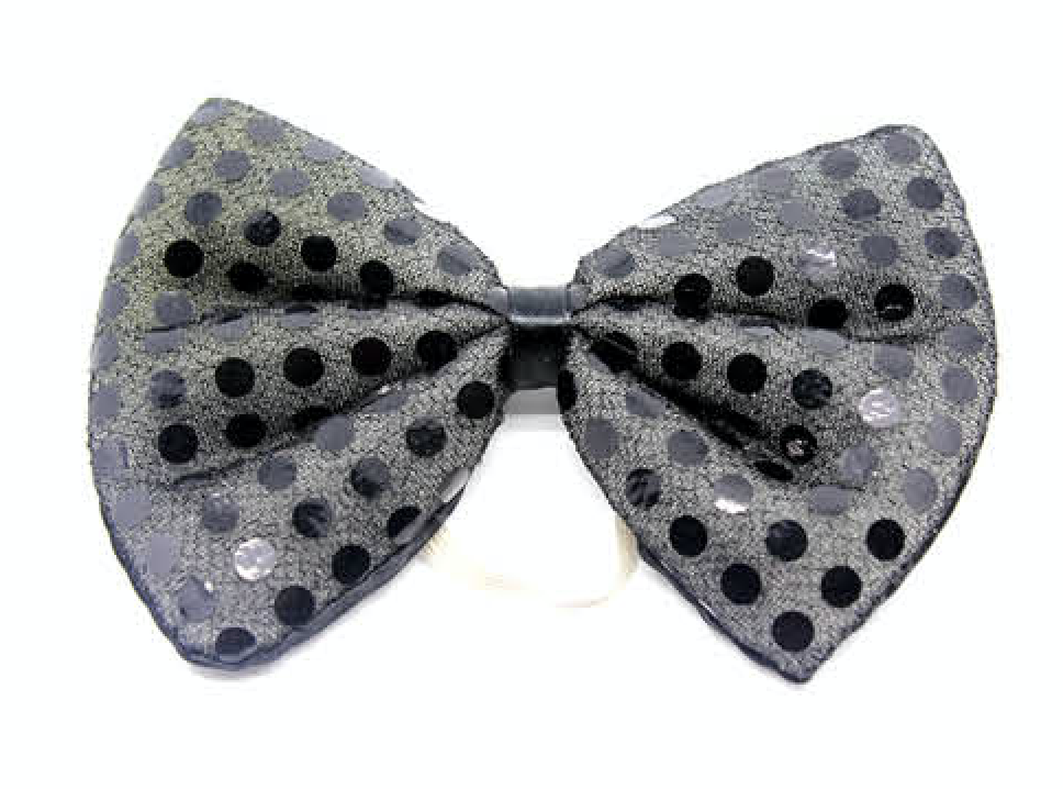 V563-19440-BLK-184208-00 SEQUIN BOW TIE Polka Dots Bowtie Party Unisex Costume 13cm x 9cm Clown - Black - Image 1
