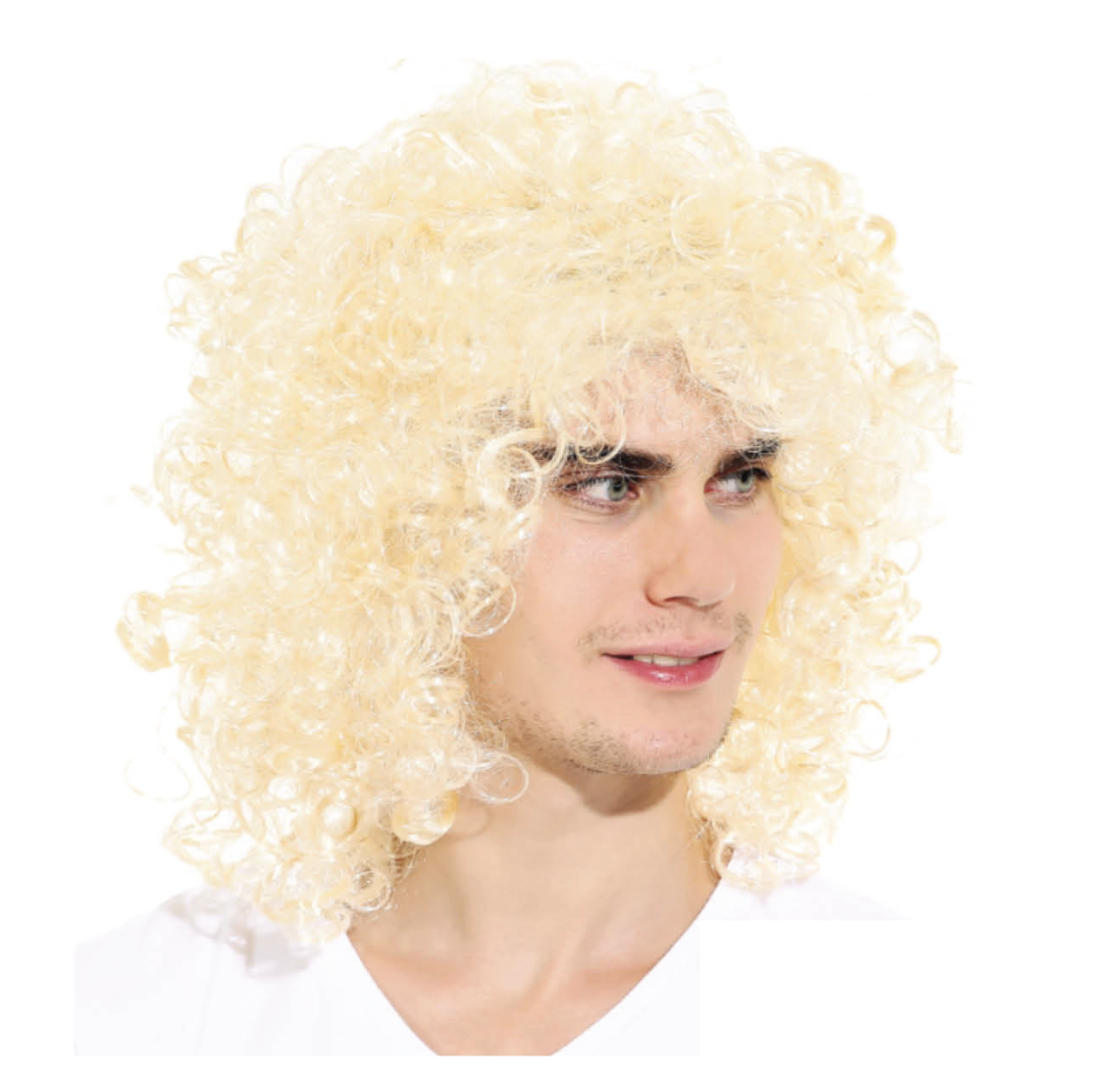 V563-22433-184587-00 MENS LONG CURLY WIG Costume Party Fancy Long Hair Rock 70s 80s Blonde - Image 1