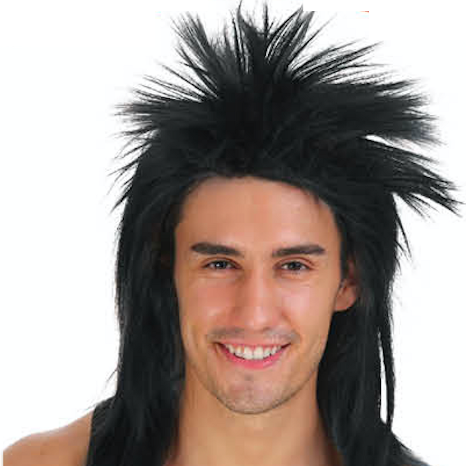 V563-22612-BLACK-184499-00 SPIKY PUNK Mullet Wig Costume Party Fancy Rock Hair Disco Dress 70s 80s - Image 1