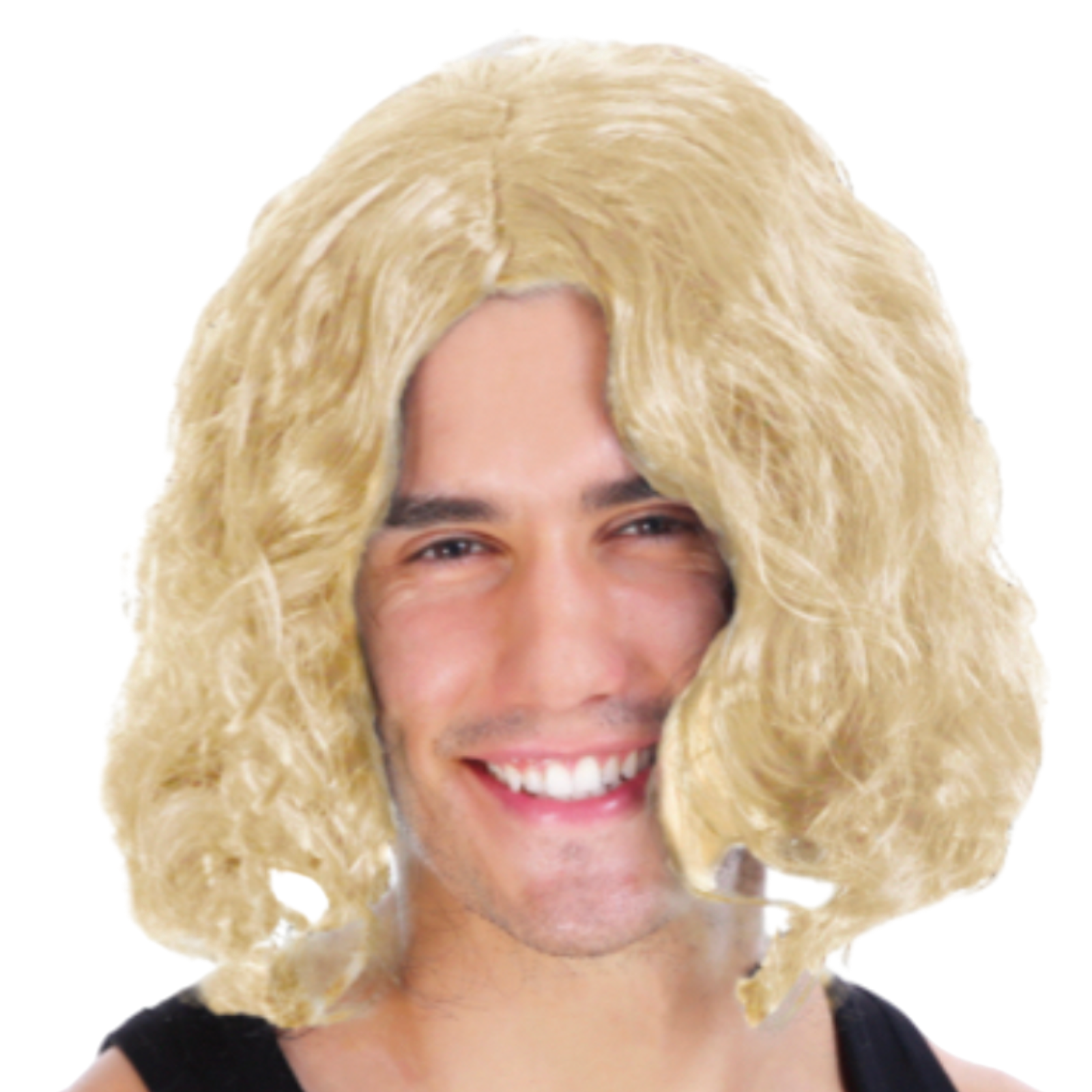 V563-22705-BLONDE-202503051720-00 MENS WAVY WIG Curly Long Hair Disco Punk Rock Party Costume 60s 70s - Blonde - Image 1