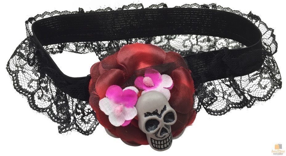 V563-22872-184889-00 Skull & Rose Leg Garter Skeleton Halloween Costume Party Lace Accessory - Image 1