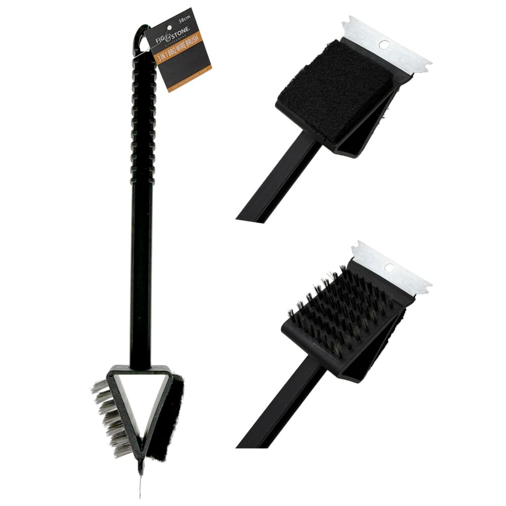 V563-2745-202505071427-00 3-in-1 Double-Sided BBQ Grill Cleaning Brush – 38cm Heavy-Duty Wire Bristles & Scraper - Image 1