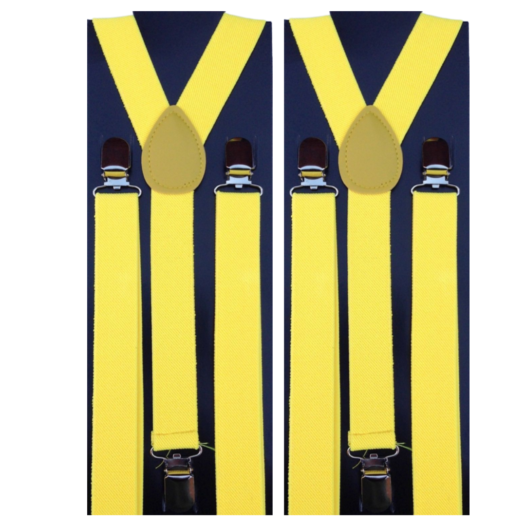V563-2SLIMSUSPENDERS-YLW-184354-00 2x Mens Suspenders Braces Adjustable Strong Clip On Elastic Formal Wedding Slim - Yellow - Image 1