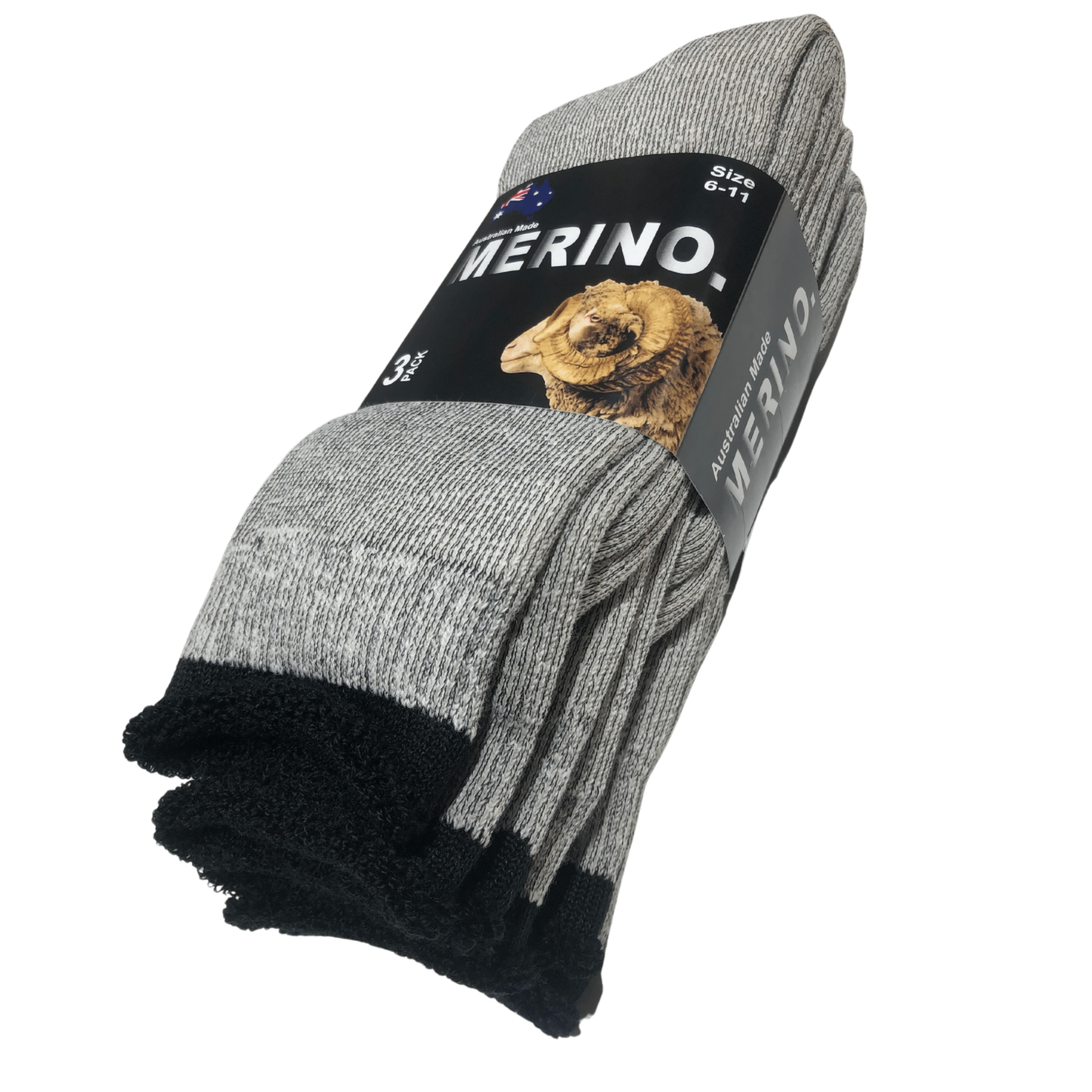 V563-3AUSOCKS-GRY-SZE11-14-202502280925-00 3 Pairs MERINO WOOL SOCKS Mens Heavy Duty Premium Thick Work Socks Cushion - Grey - 11-14 - Image 1