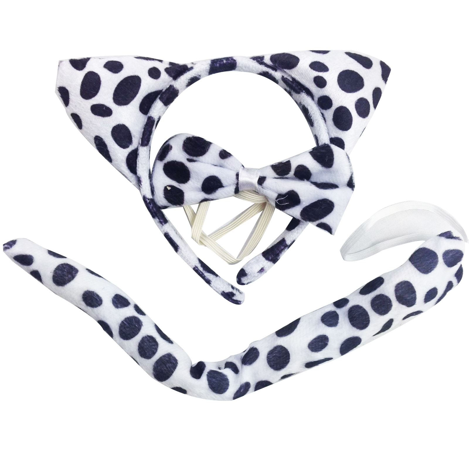 V563-3PRTYCOSTUME-BLKPOLKADOTS-185685-00 3pcs Set Animal Costume Dress Up Party Bow Tie Tail Ears Book Week - Black Polka Dots - Image 1