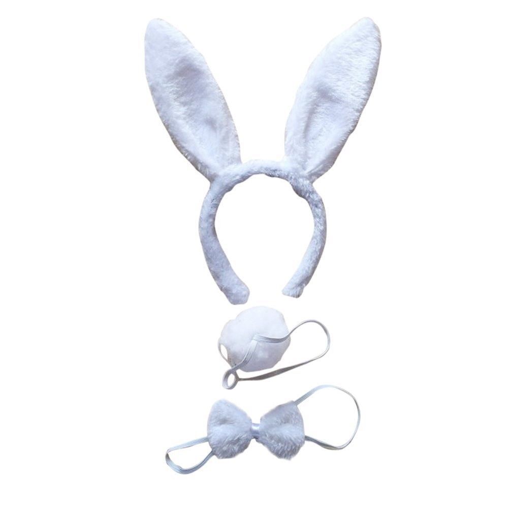 V563-3PRTYCOSTUME-WHTRABBIT-184173-00 3pcs Set Animal Costume Dress Up Party Bow Tie Tail Ears Book Week - White Rabbit - Image 1