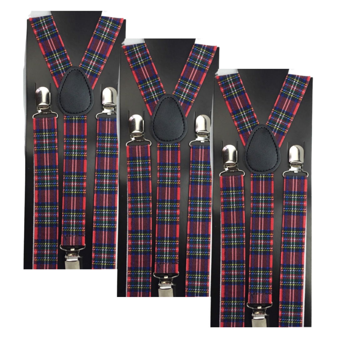 V563-3SLIMSUSPENDERS-TRTAN2-184585-00 3x Mens Suspenders Braces Adjustable Strong Clip On Elastic Formal Wedding Slim - Tartan 2 - Image 1