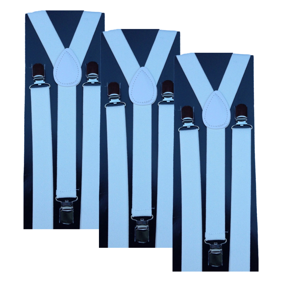 V563-3SLIMSUSPENDERS-WHT-184554-00 3x Mens Suspenders Braces Adjustable Strong Clip On Elastic Formal Wedding Slim - White - Image 1