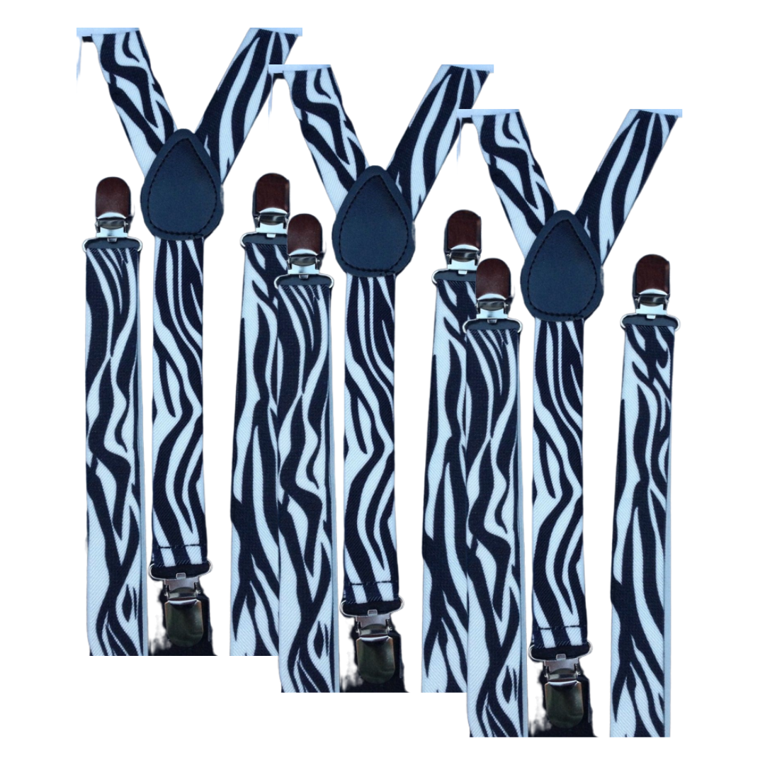 V563-3SLIMSUSPENDERS-ZEB-184583-00 3x Mens Suspenders Braces Adjustable Strong Clip On Elastic Formal Wedding Slim - Zebra - Image 1