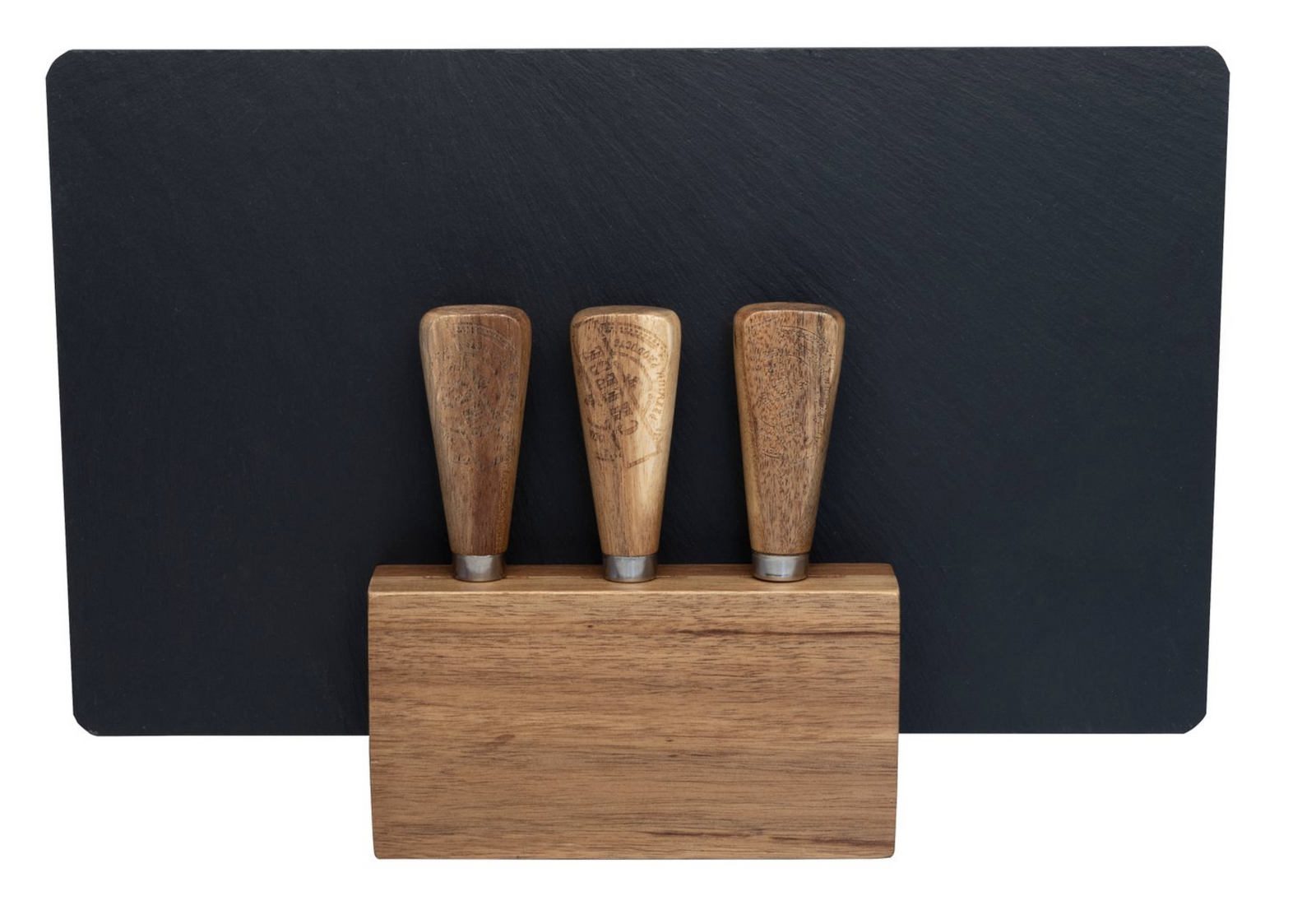 V563-4552-202506031519-00 4pc Euroline Slate Wooden 30cm Cheese Board w/ Plane Knife / Fork - Brown - Image 1