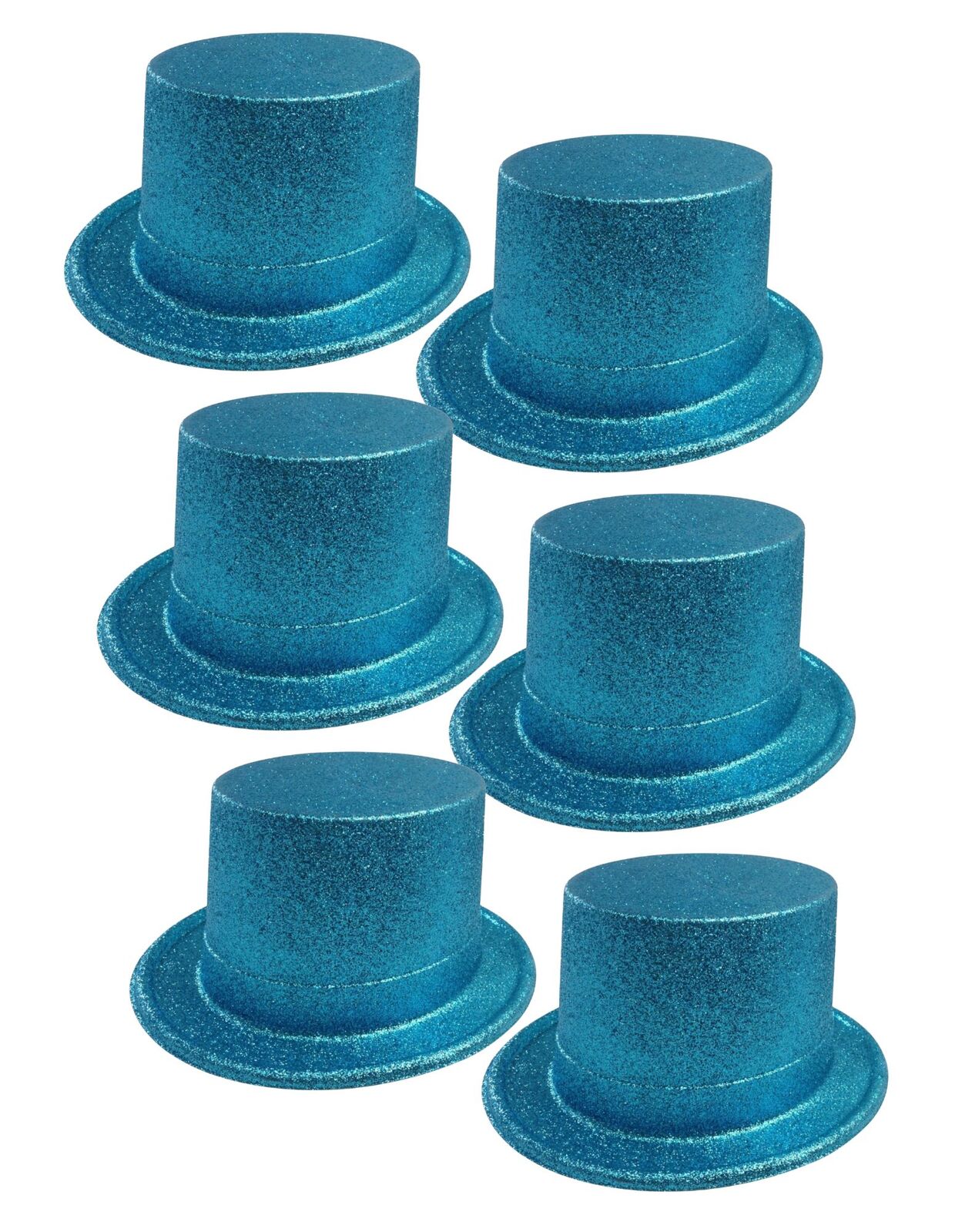 V563-6GLTRTOPHAT-SKYBLU-197193-00 6x GLITTER TOP HAT Fancy Party Plastic Costume Tall Cap Fun Dress Up BULK - Sky Blue - Image 1