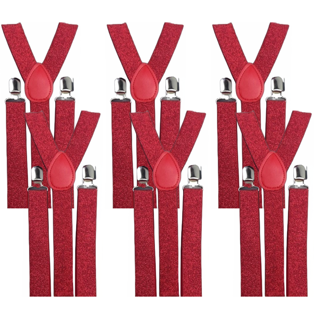 V563-6SLIMSUSPENDERS-REDGLIT-202503061036-00 6x Mens Suspenders Braces Adjustable Strong Clip On Elastic Formal Wedding BULK - Red (Glitter) - Image 1