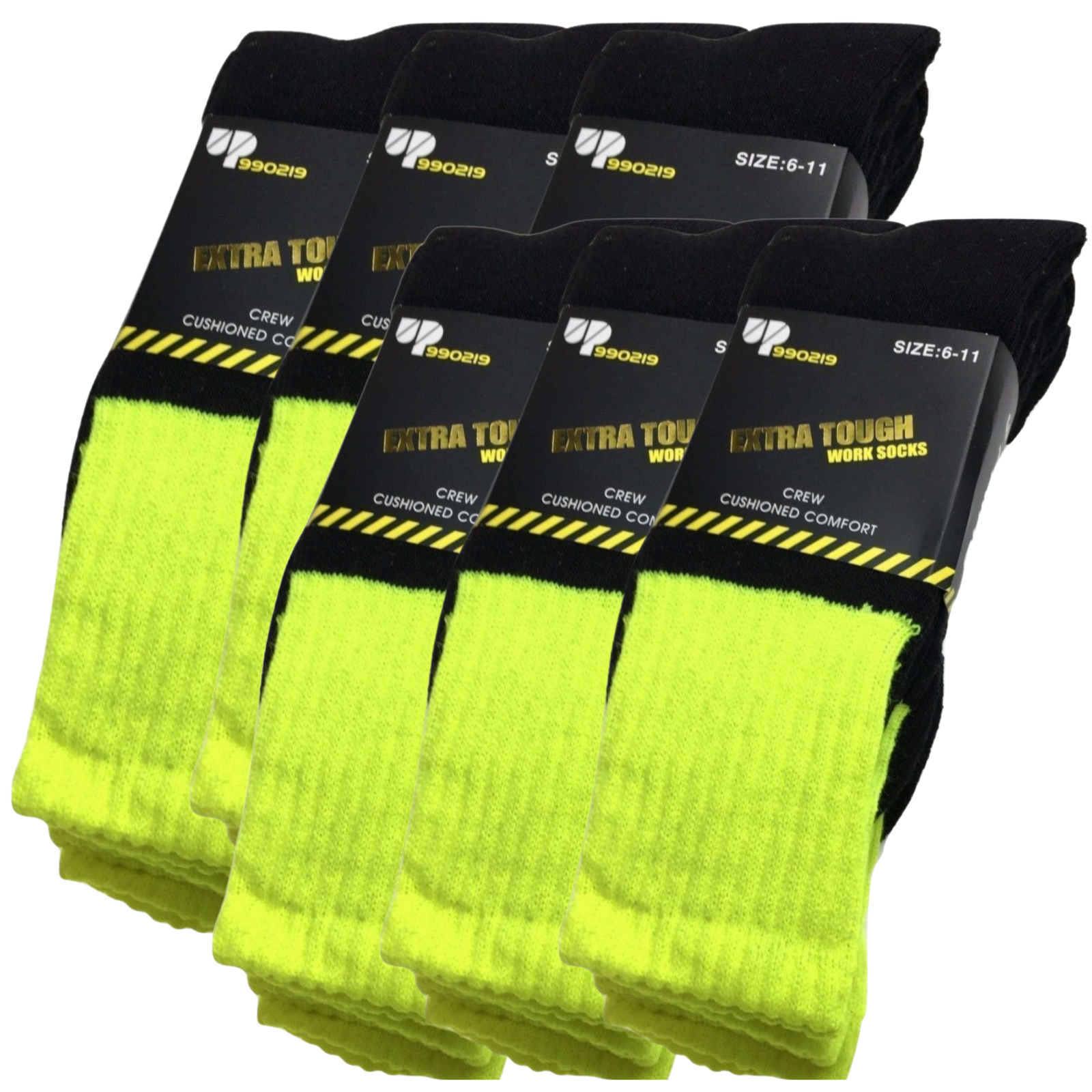 V563-6XBR-HIVISSOX-YLW6-11-202503051546-00 6x Pairs HI VIS SOCKS Workwear Work Safety Tradie High Visibility Fluro - Yellow - 6-11 - Image 1