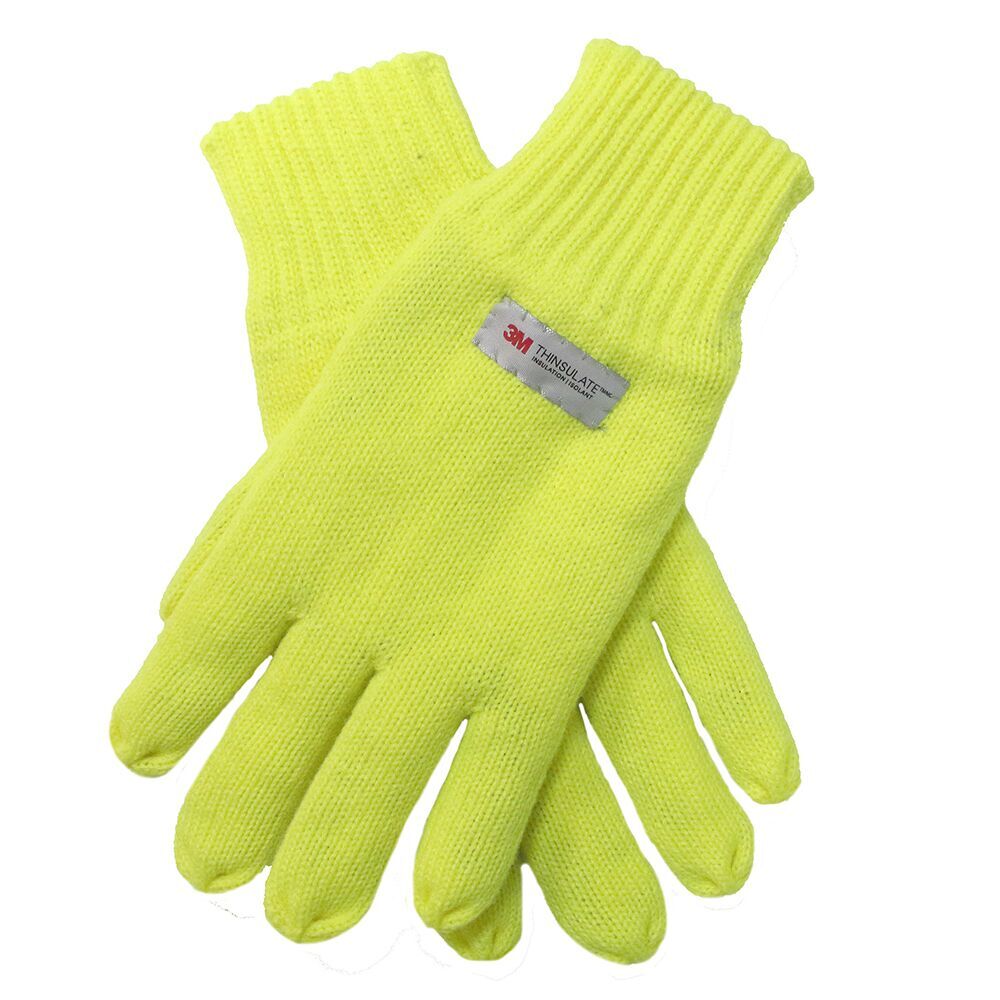V563-75-0005-YLW-ONESIZE-202505231031-00 Dents 3M THINSULATE Gloves Snow Ski Knitted Hi Vis Fleece Workwear Winter - Fluro Yellow - Image 1
