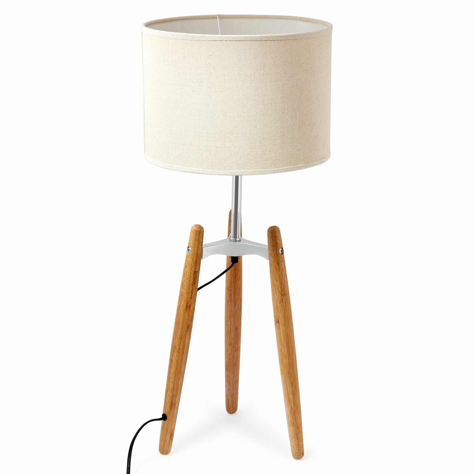 V563-75134-177358-00 73cm Bamboo Tripod Table Lamp Light Modern Vintage w Beige Linen Shade - Image 1