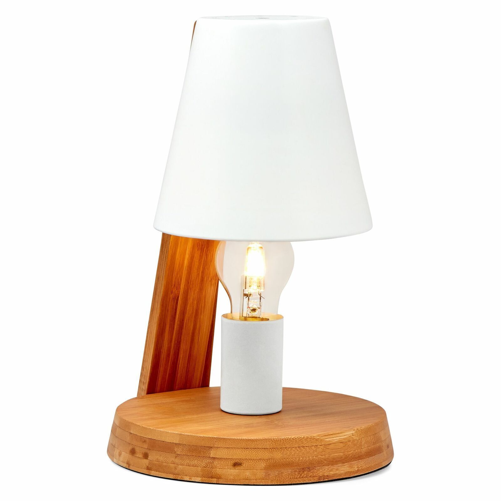 V563-75138-189261-00 32cm Wooden Base Modern Desk Table Lamp Light Metal Shade Designer - White - Image 1