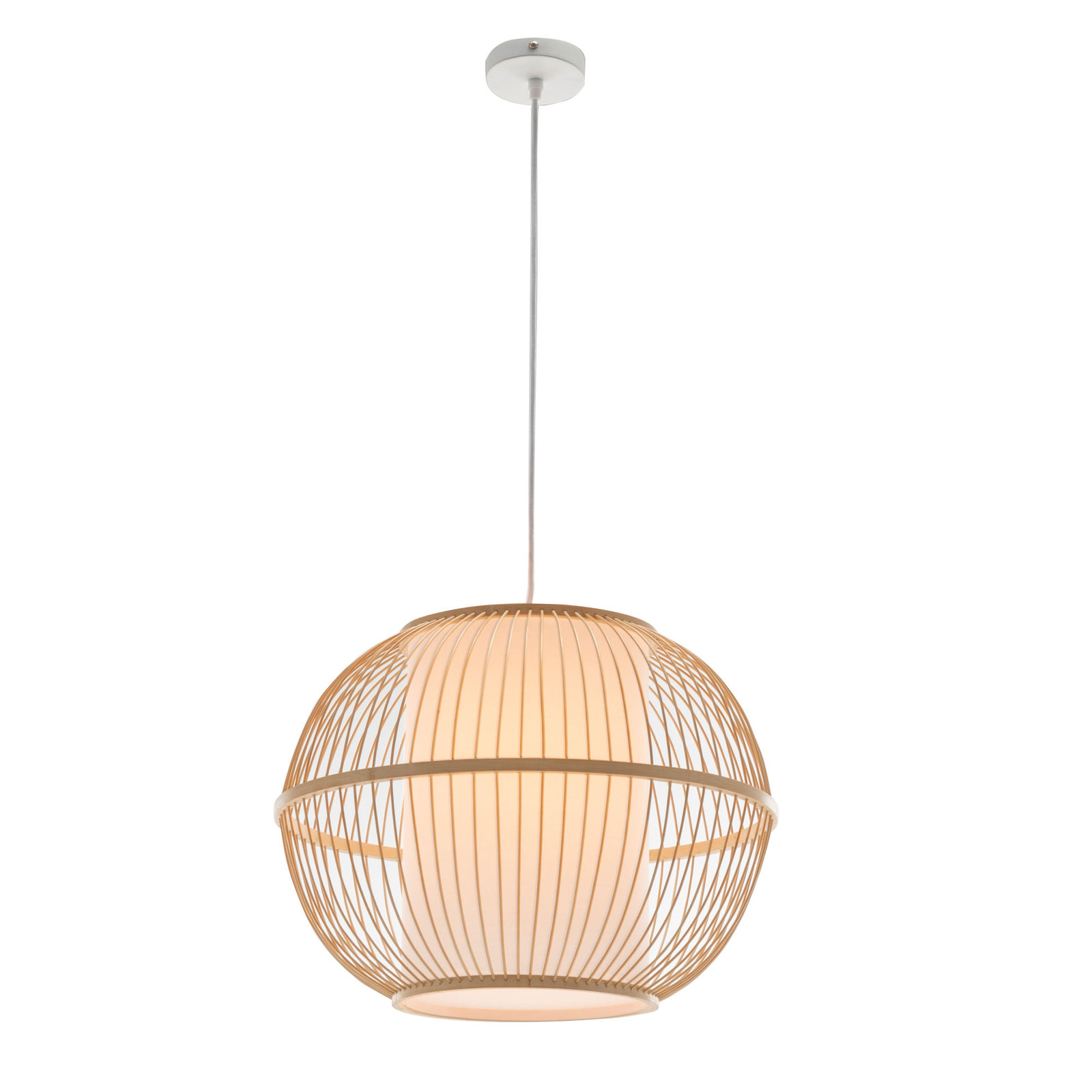 V563-75184-184429-00 Natural Woven Bamboo Sphere Pendant Lamp Hanging Light Bell Shade Boho Tropical - Image 1