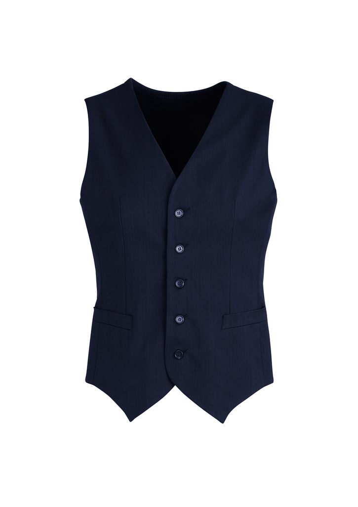 V563-90111-NAVY-107-202503051420-00 Mens Peaked Vest Waistcoat w/ Knitted Back Suit Formal Wedding Dress Up - Navy - 107 - Image 1