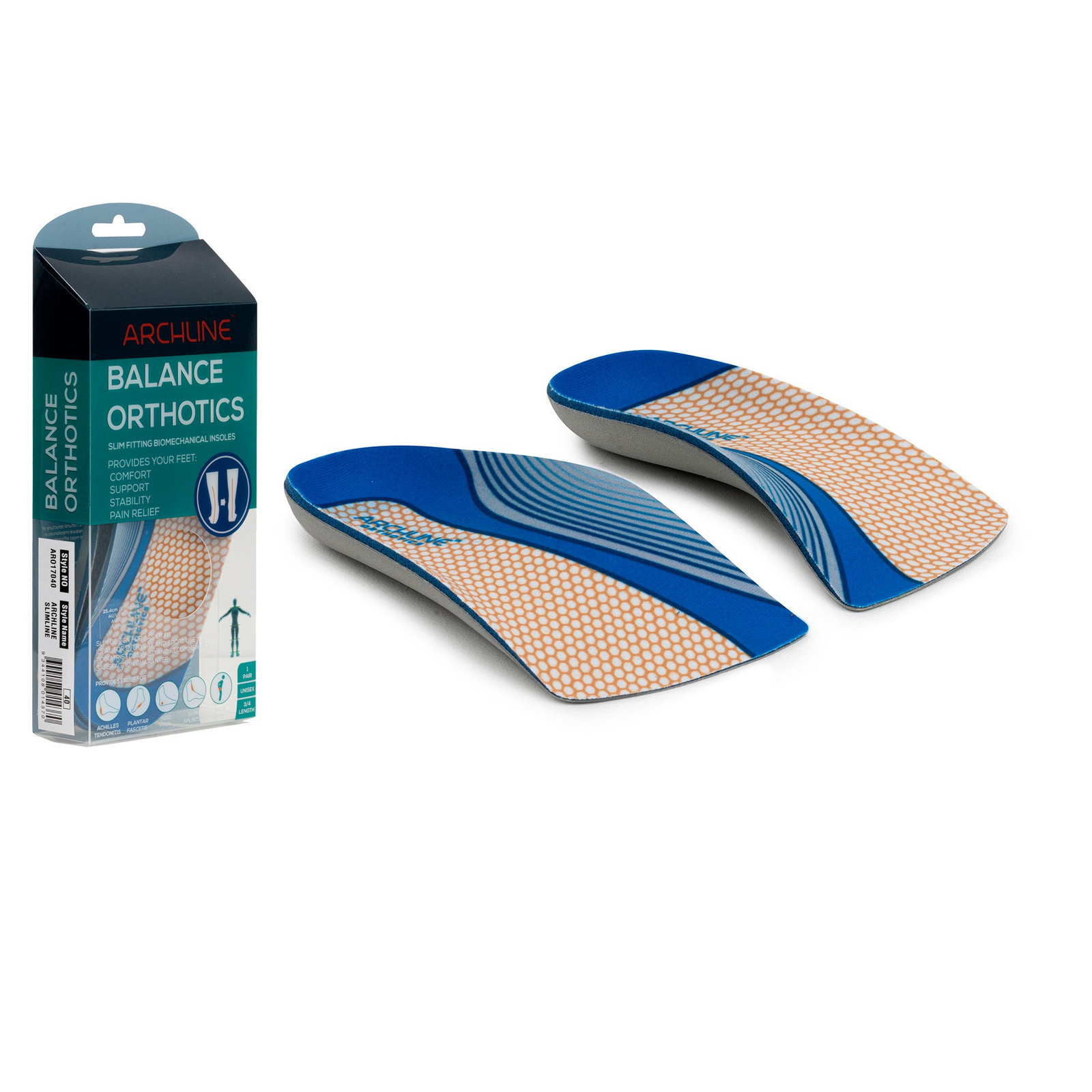 V563-ARO170-EUR38-202507251120-00 ARCHLINE 3/4 Slim Orthotics Plantar Fasciitis Insoles Balance Support Relief - EUR 38 - Image 1