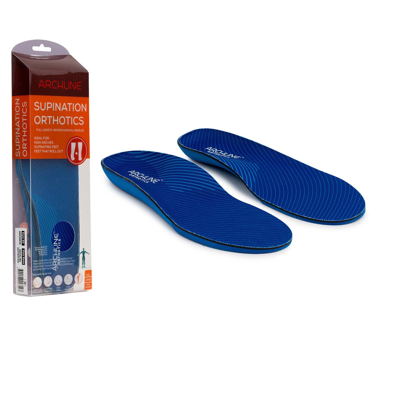 V563-ARO300-40-149954-00 Archline Supination Orthotic Insoles - Full Length (Unisex) Plantar Fasciitis High Arch - Euro 40 - Image 1