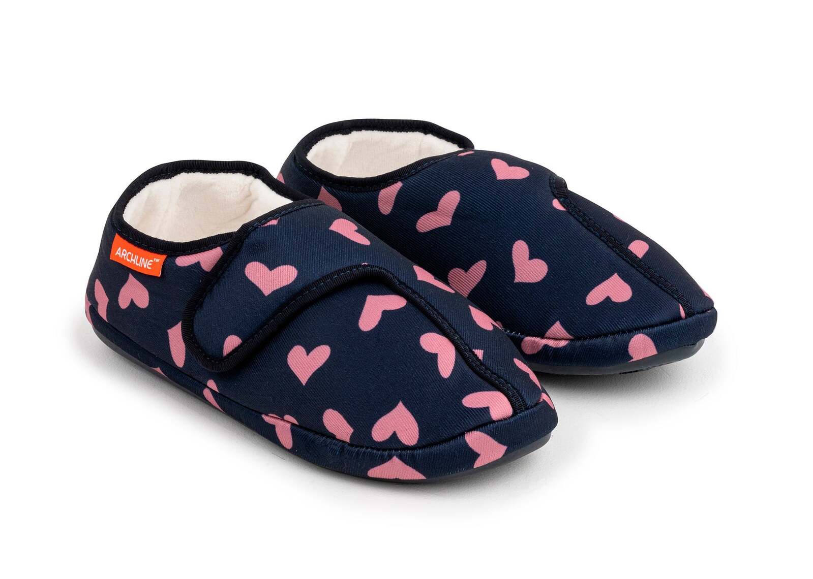 V563-AS311-41-202503051735-00 ARCHLINE Orthotic Plus Slippers Closed Scuffs Pain Relief Moccasins - Navy Hearts - EU 41 - Image 1