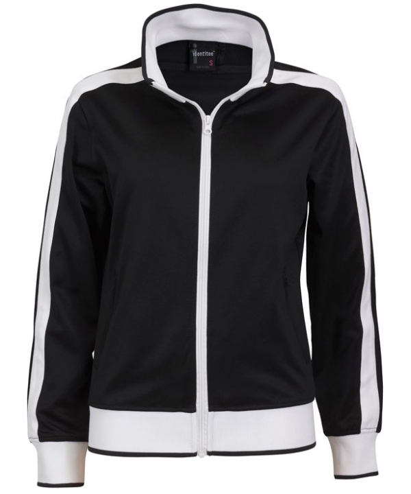 V563-B30-BKWH-XL-149483-00 Identitee Ladies Track Top Jacket Tracksuit Warm Winter Full Zip Varsity Jumper - Black/White - XL (18-20) - Image 1