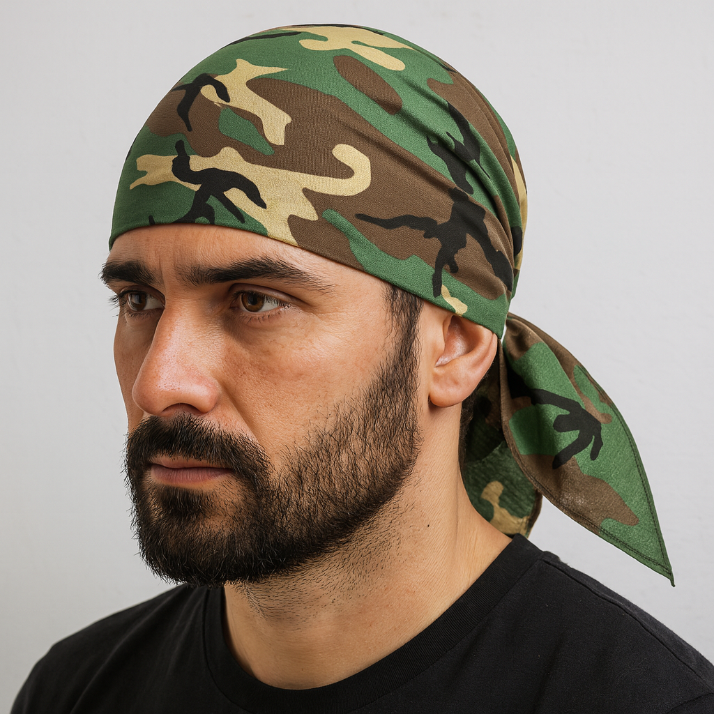 V563-BANDANA-ARMYCAMO-202509041925-00 BANDANA 100% COTTON Head Wrap Durag Bandanna Summer Biker Scarf Mask - Army Camouflage - Image 1