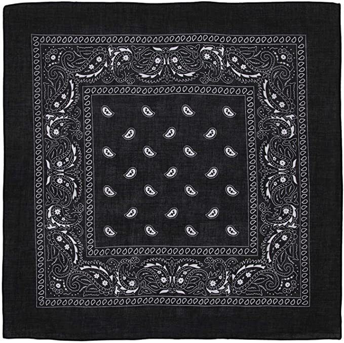 V563-BANDANA-BLK-202503052225-00 BANDANA Paisley 100% COTTON Head Wrap Durag Bandanna Summer Biker Scarf Mask - Black - Image 1