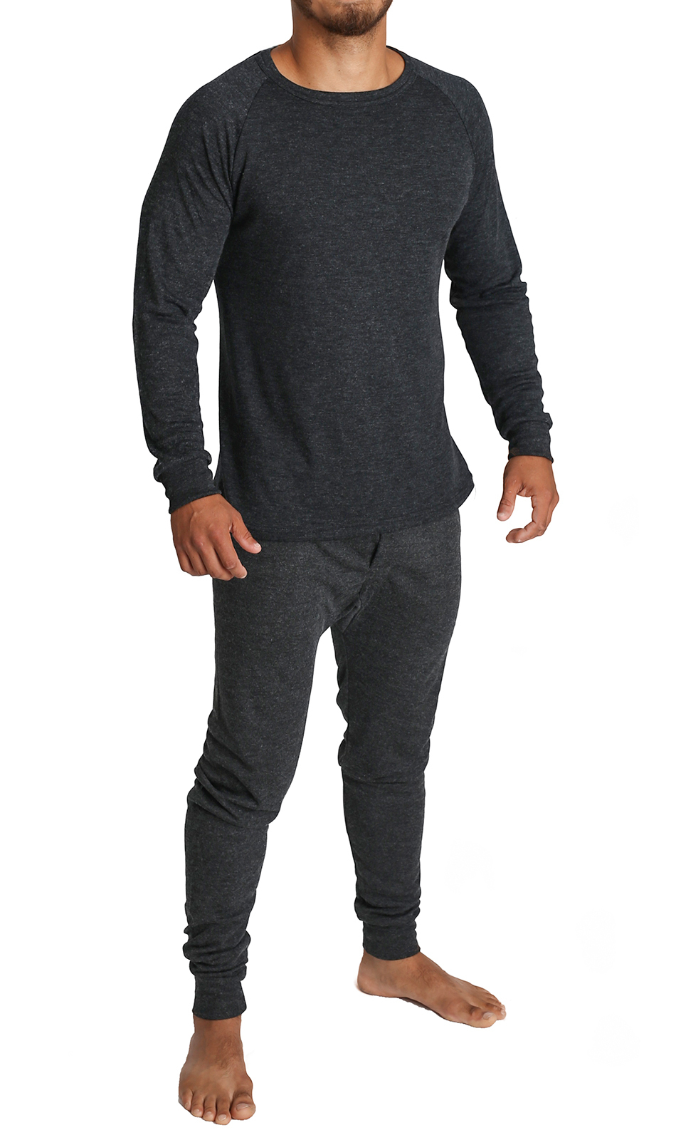 V563-BB-2PCMSET-BK-XL-202503051821-00 2pcs Set Mens Merino Wool Blend Long Sleeve Thermal Top & Long Johns Pants Underwear - Black - XL - Image 1