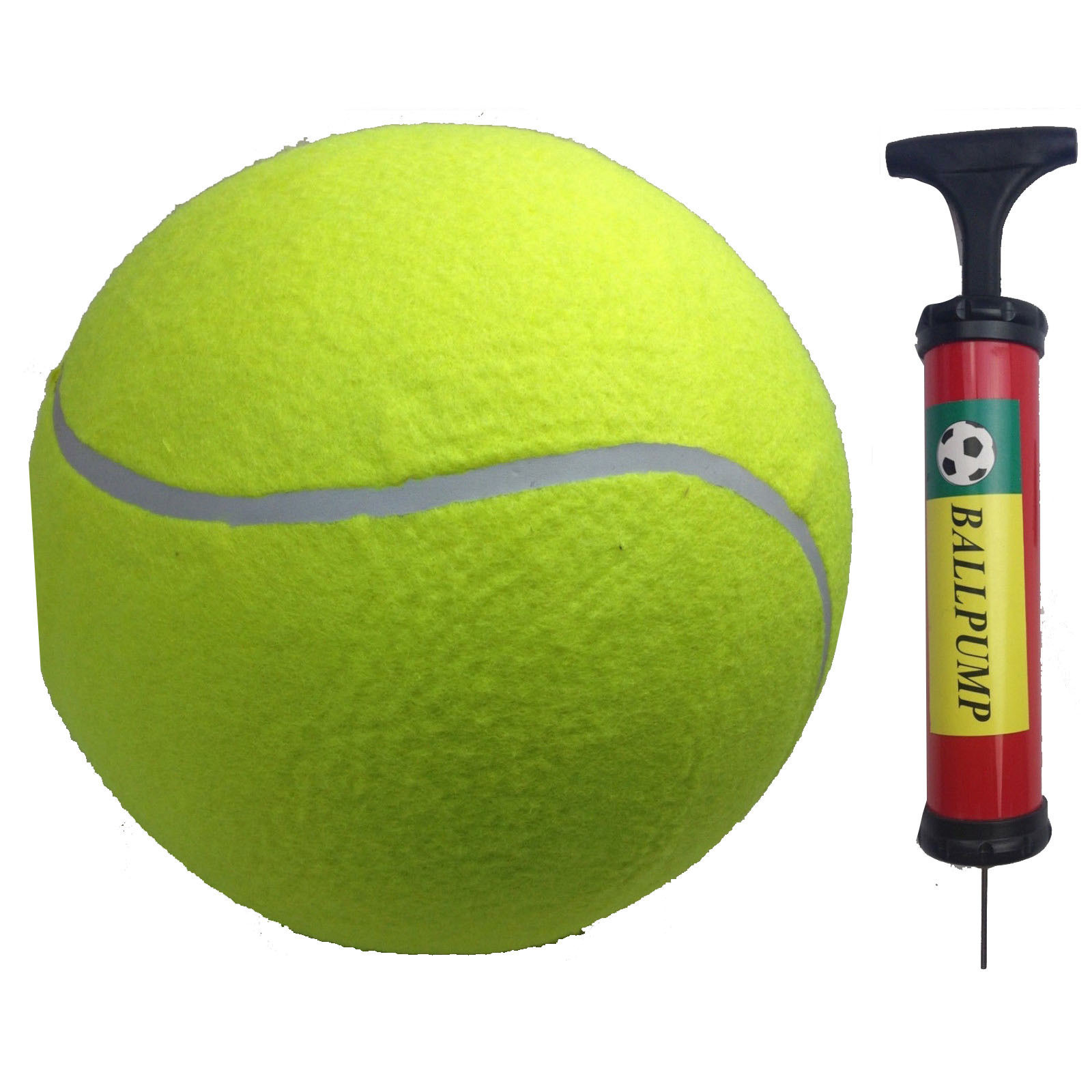 V563-BR-10TENNISBALL-PUMP-218783-00 10" GIANT TENNIS BALL with BALL PUMP Air Inflator for Autographs Signatures - Image 1