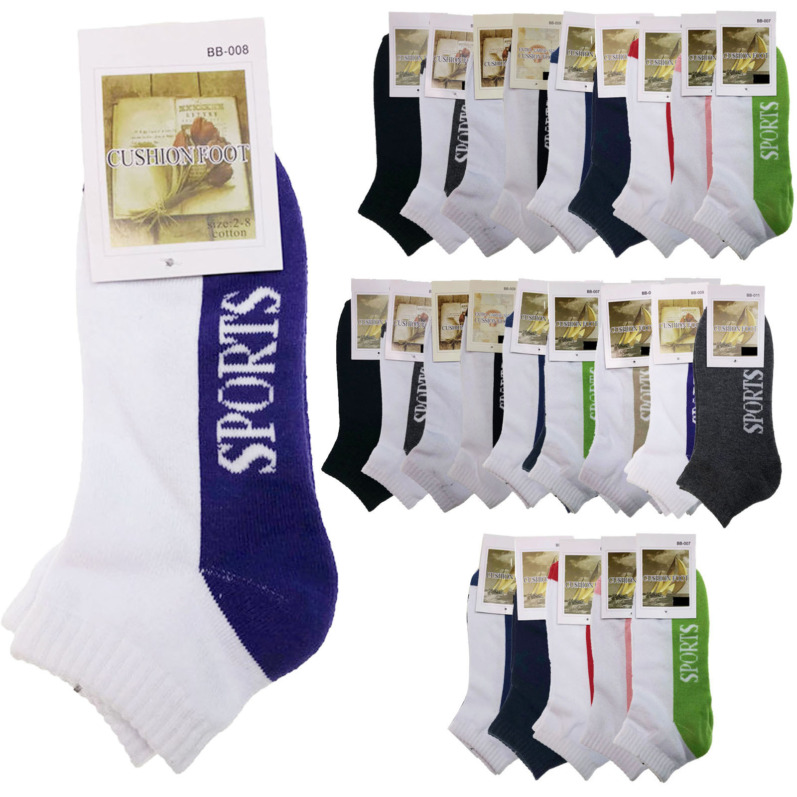 V563-BR-24SOX-ASSTDCLRP-11-14-202503051641-00 24x COTTON ANKLE SOCKS Sport Cushion Foot Low Cut Running - Assorted Colours Bulk - 11-14 - Image 1
