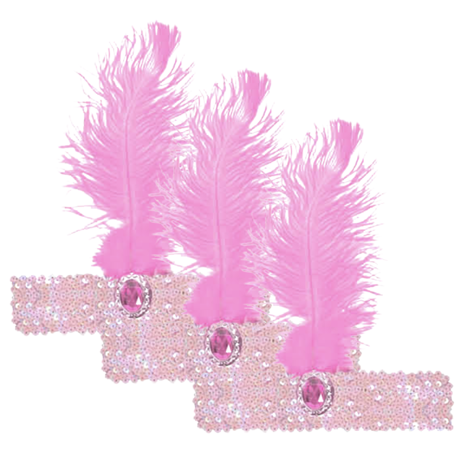 V563-BR-3FLAPPERHDBND-LHTPNK-184146-00 3x 1920s FLAPPER HEADBAND Headpiece Feather Sequin Charleston Costume Gatsby - Light Pink - Image 1