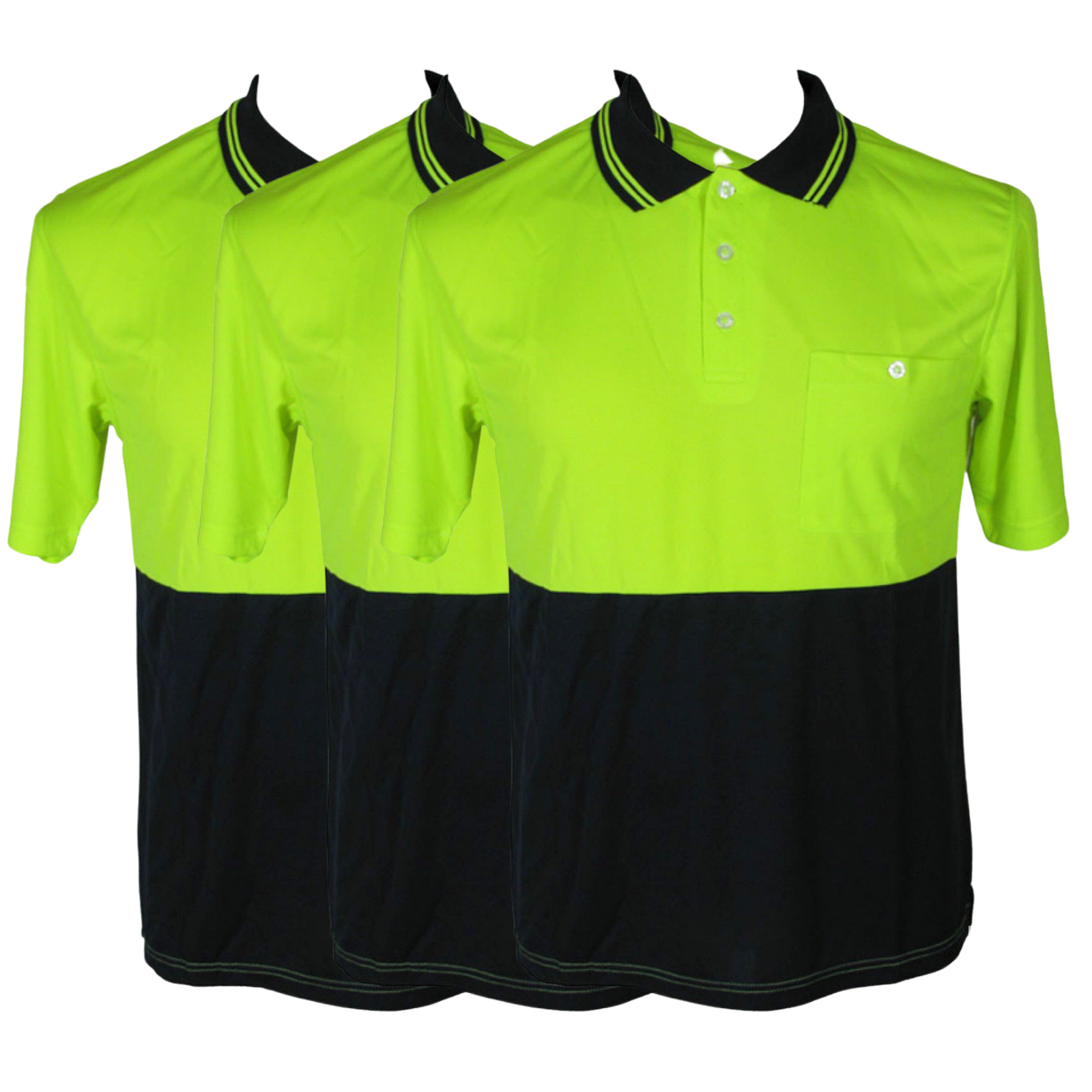 V563-BR-3WRKPOLO-YLWNAVY-5XL-202503051906-00 3x HI VIS Polo Shirt Top Tee Safety Workwear Short Sleeve Breathable Mesh BULK - Yellow/Navy - 5XL (28) - Image 1