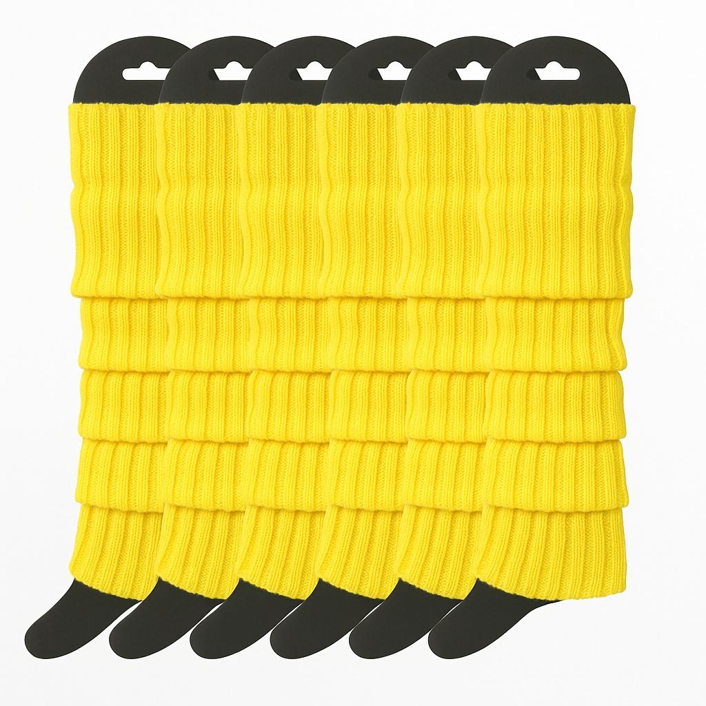 V563-BR-6LEGWARMRS-YLW-202506190502-00 6x Womens Leg Warmers Disco Winter Knit Dance Party Crochet Legging Socks Costume - Yellow - Image 1