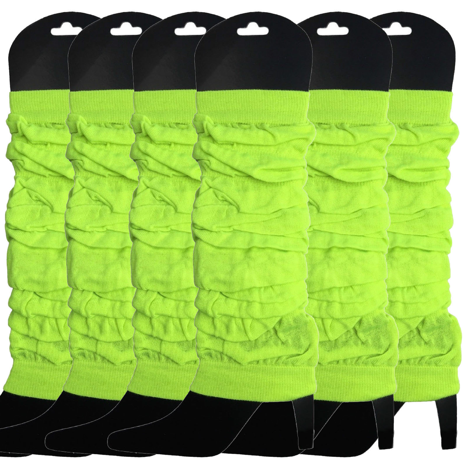 V563-BR-6NNLEGWRMR-FLUYLW-202506190454-00 6x LEG WARMERS Knitted Womens Neon Party Knit Ankle Fluro Dance Costume 80s BULK - Fluro Yellow - Image 1
