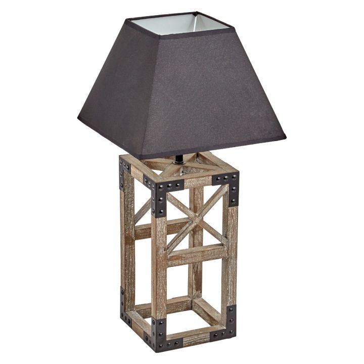 V563-BR-75048-174447-00 Designer Wooden TABLE LAMP Modern Rustic Geo Industrial Retro Desk Light - Image 1