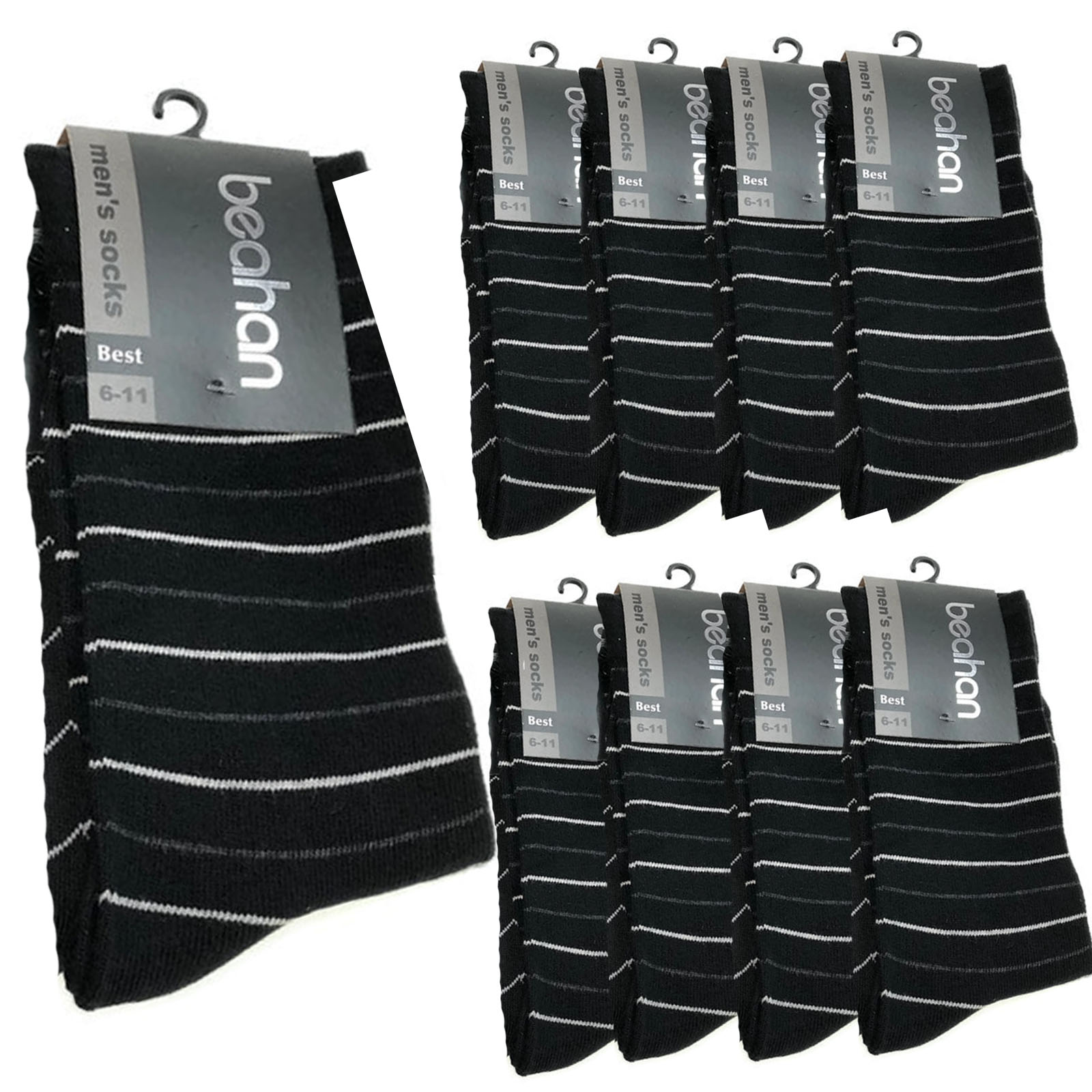 V563-BR-9CBSOCK-BLK-6-11-202503051925-00 9 Pairs COTTON BUSINESS SOCKS Mens Dress Crew Plain Work Casual BULK - Black - 6-11 - Image 1