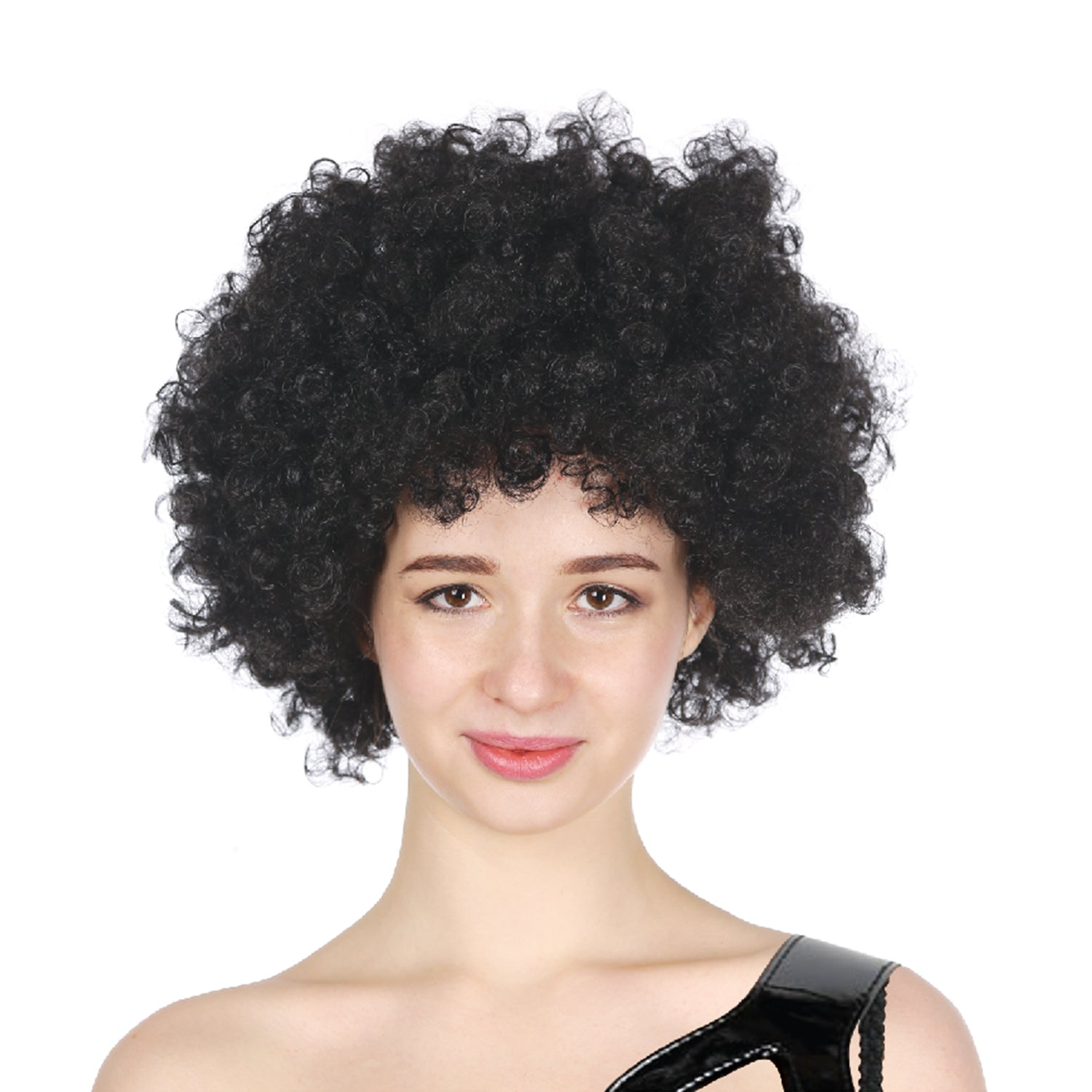 V563-BR-AFRO-BLK-184951-00 Mens DELUXE AFRO WIG Curly Hair Costume Party Fancy Disco 70s 80s Dress Up - Black - Image 1
