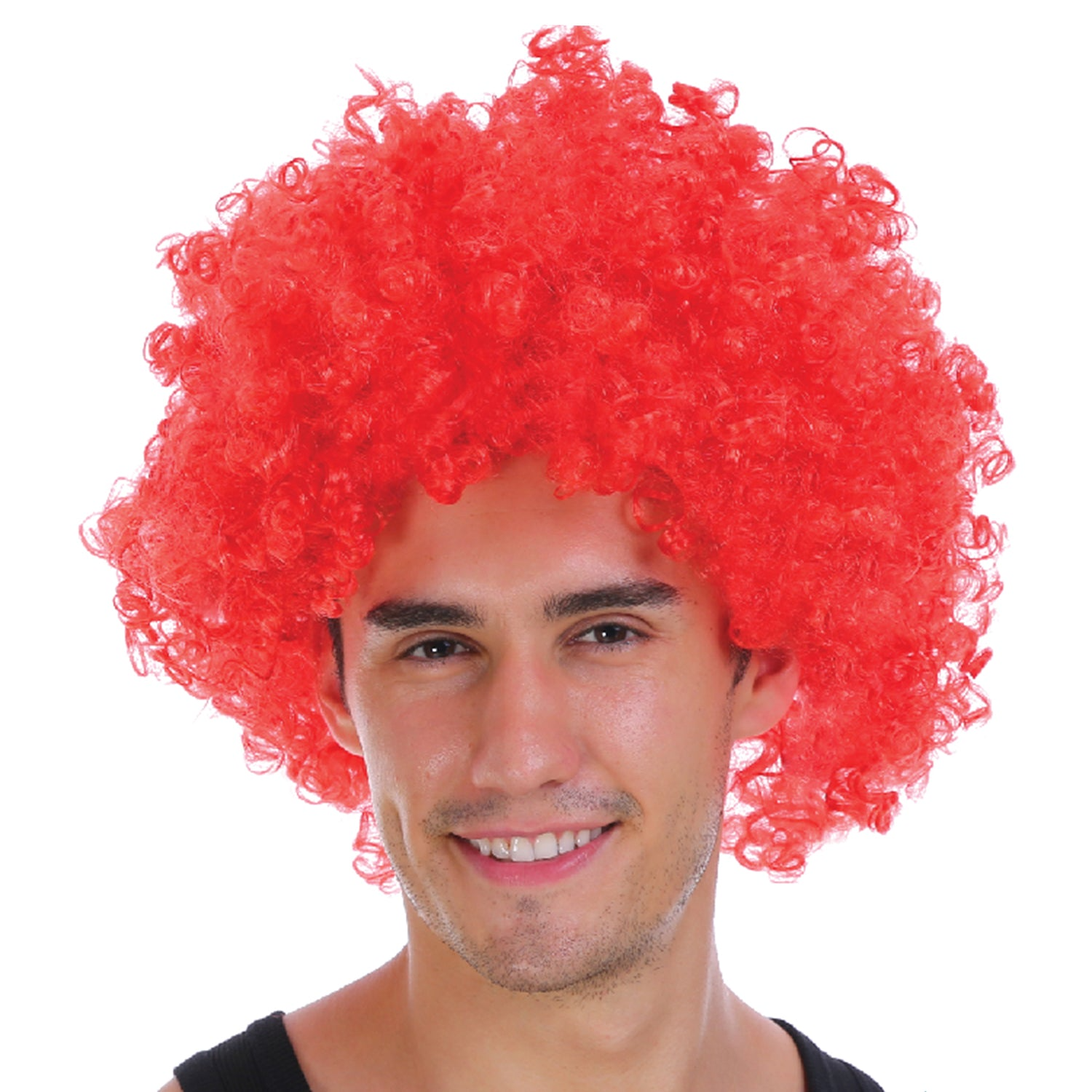 V563-BR-AFRO-RED-184971-00 Mens DELUXE AFRO WIG Curly Hair Costume Party Fancy Disco 70s 80s Dress Up - Red - Image 1
