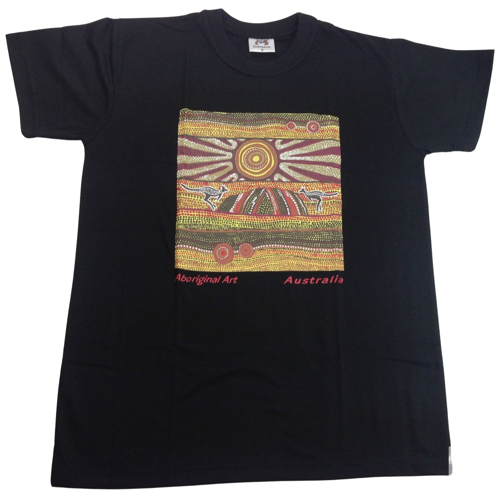 V563-BR-AUSTSHIRT-BLK-M-202503051453-00 Mens Australia T Shirt Aboriginal Art 100% Cotton Souvenir Indigenous Tee - Black - M - Image 1