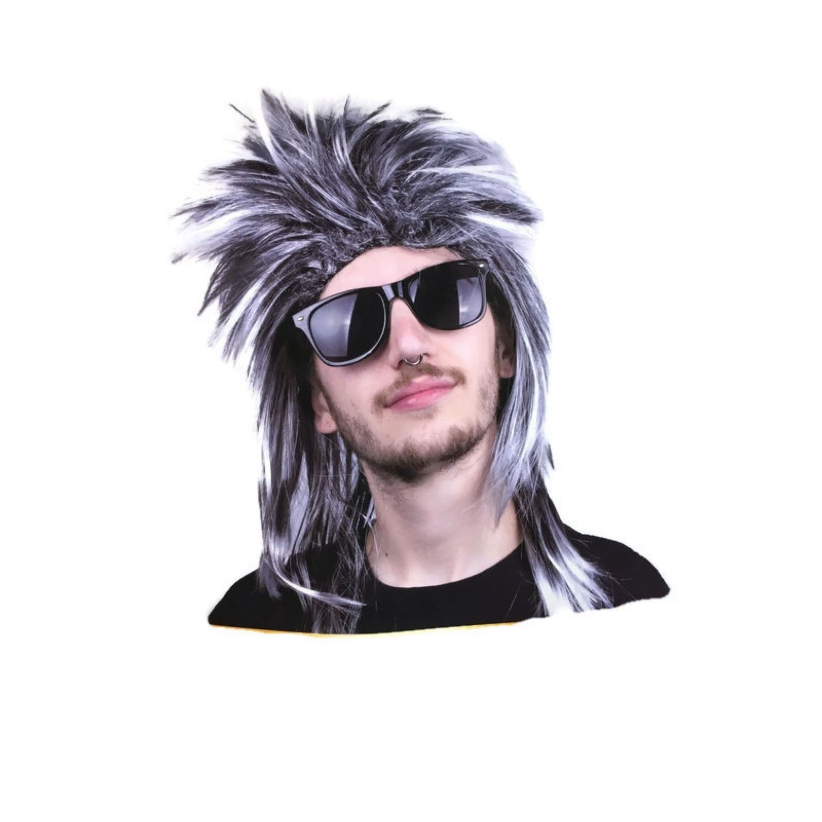 V563-BR-FFCA7660-184627-00 MENS MULLET WIG 80s Fancy Dress Mens Party Costume Spiky Hair Rock - Image 1