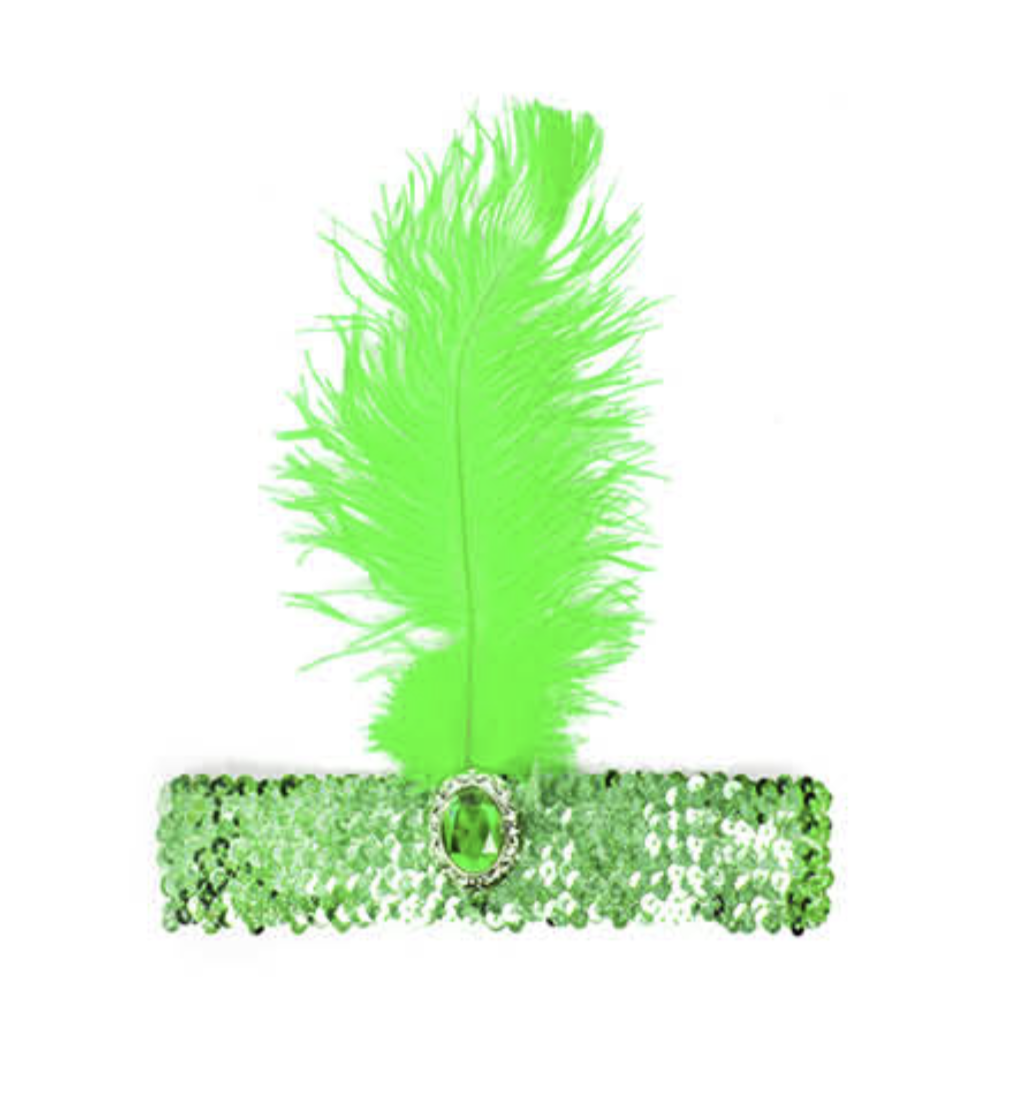 V563-BR-FLAPHEADB-GRN-184705-00 1920s FLAPPER HEADBAND Headpiece Feather Sequin Charleston Costume Gatsby Dance - Green - Image 1