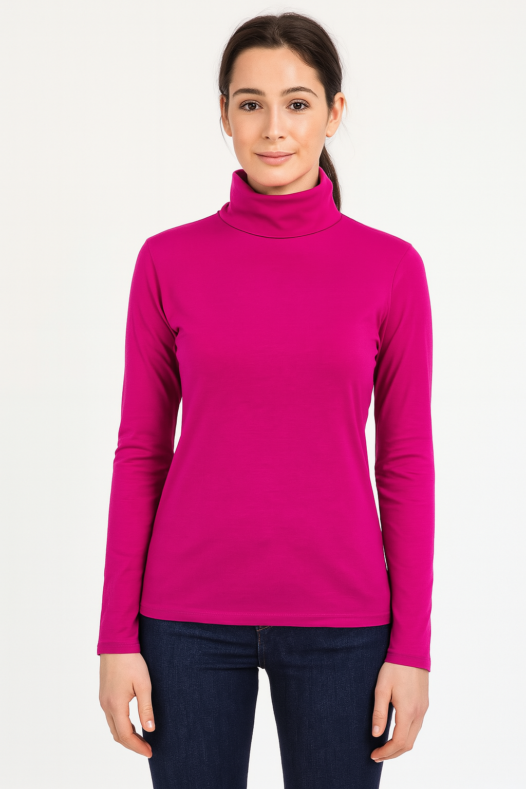 V563-BR-LSKIVV-BRHTPUR-XS-202507251130-00 Ladies SKIVVY Womens Long Sleeve Plain Top Warm Turtleneck Cotton High Neck - Bright Purple - X-Small - Image 1