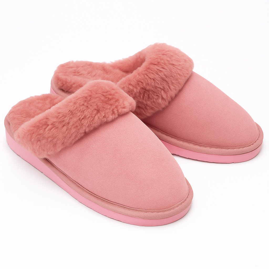 V563-BR-SHEEPSCUFFS-PNKFR-7-202506231240-00 Sheepskin Wool Womens Slippers Scuffs Slip On Winter Ugg Slippers in Pink - 7 - Image 1