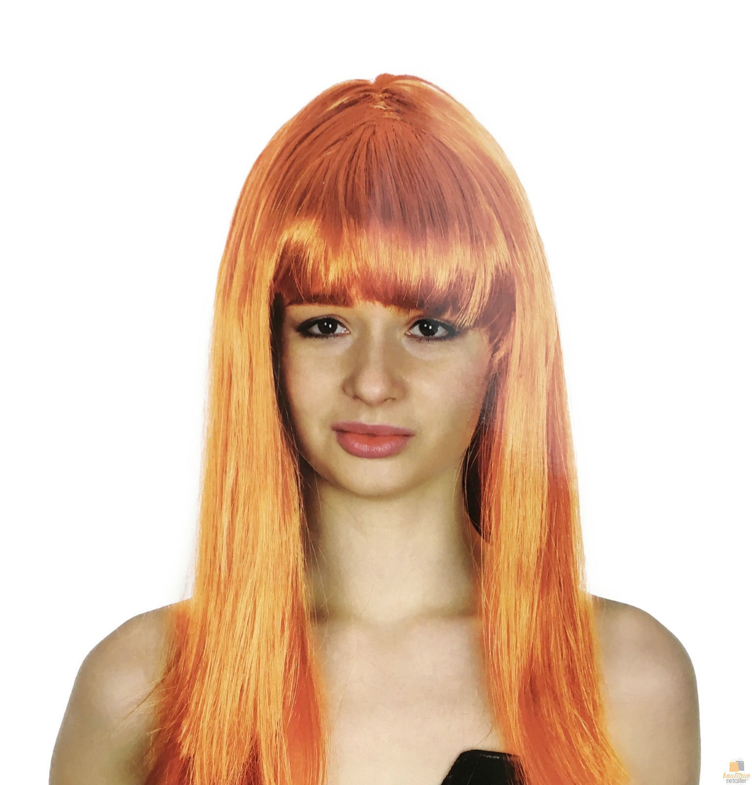 V563-BR-WSLWIG-ORG_22462-185696-00 LONG WIG Straight Party Hair Costume Fringe Cosplay Fancy Dress 70cm Womens - Orange (22462) - Image 1